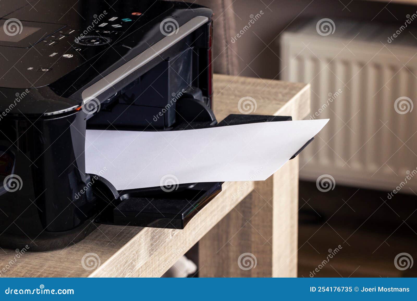 A Portrait of a Printer with an Blank White Piece of Paper in Its