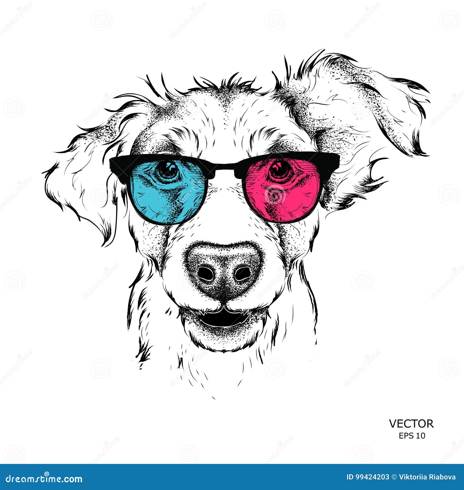 Portrait of the Pug in the Colored Glasses. Vector Illustration. Stock ...