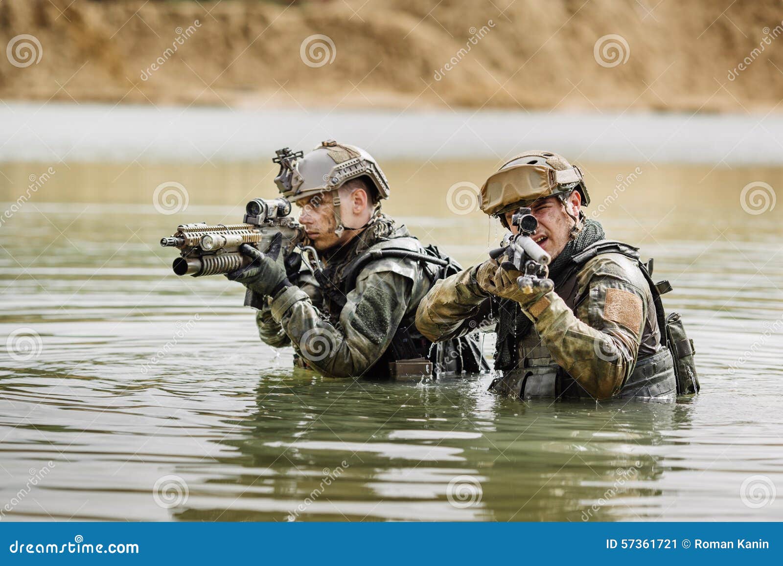 Portrait of a ranger in the battlefield with a rifle