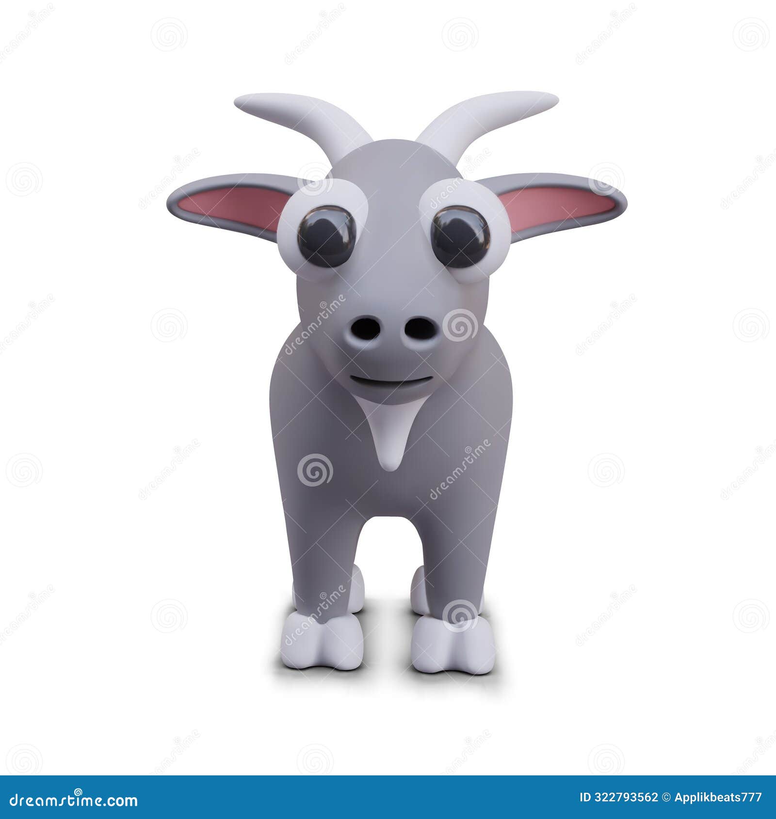 portrait of realistic goat on white background. front view on animal with horns