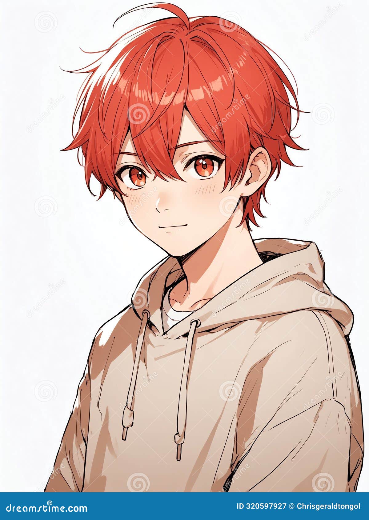 Portrait of Red Hair Young Boy Posing Shy Cute on Plain White