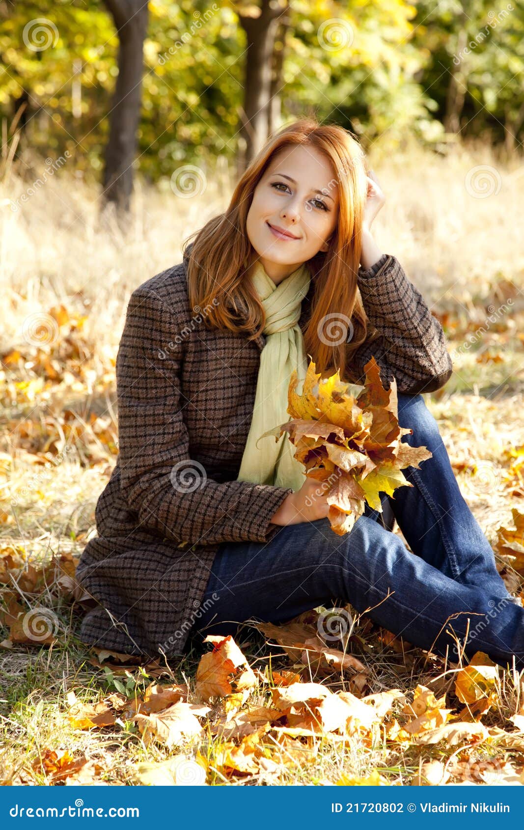 Portrait of Red-haired Girl in the Autumn Park Stock Photo - Image of ...