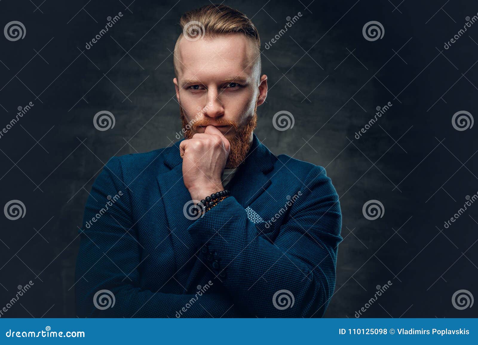 Redhead Bearded Hipster Male Dressed in a Blue Jacket. Stock Photo ...