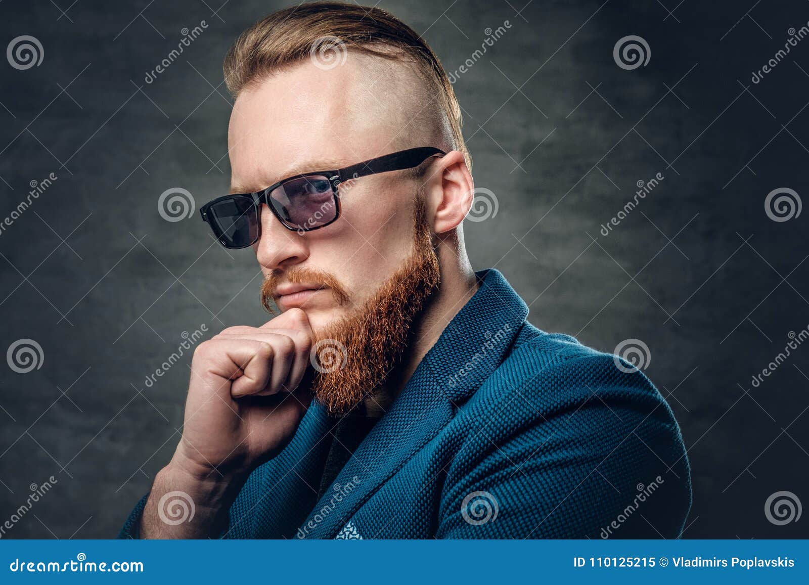 Redhead Bearded Hipster Male Dressed in a Blue Jacket. Stock Image ...