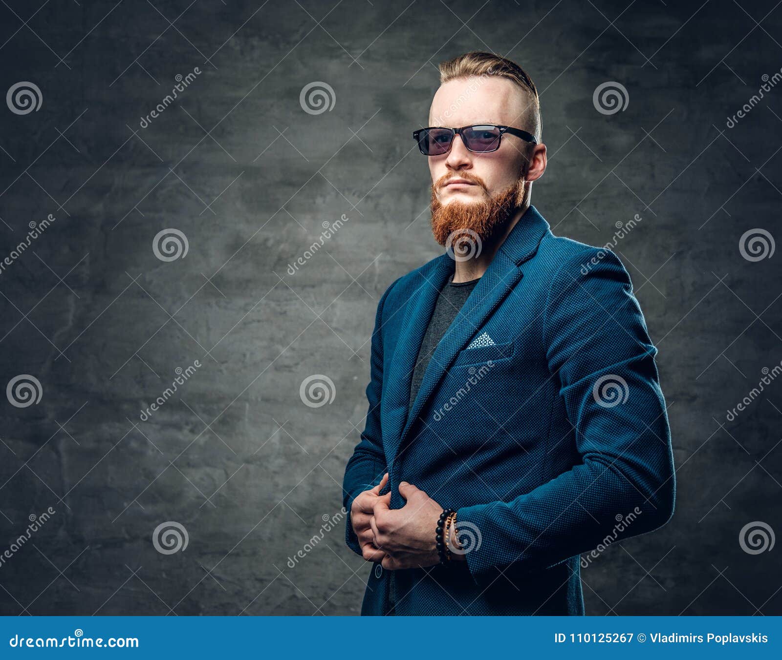 Redhead Bearded Hipster Male Dressed in a Blue Jacket. Stock Image ...