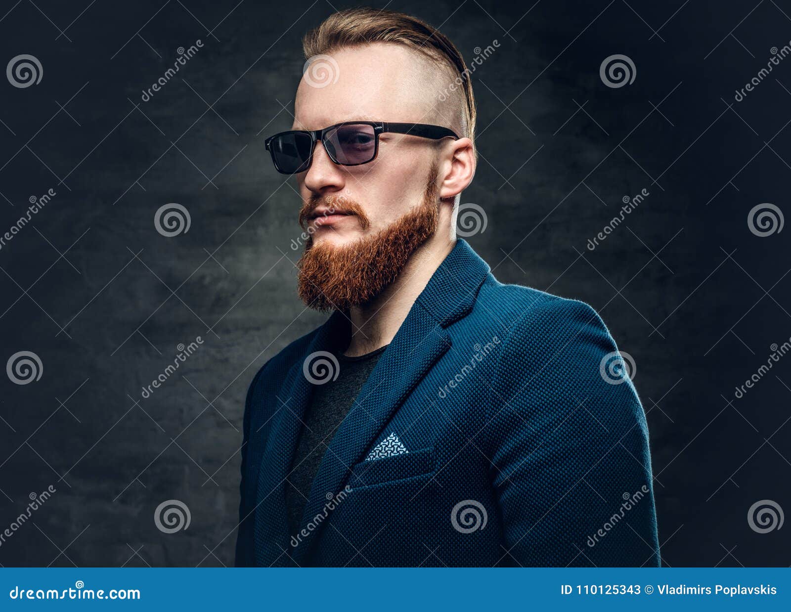 Redhead Bearded Hipster Male Dressed in a Blue Jacket. Stock Image ...