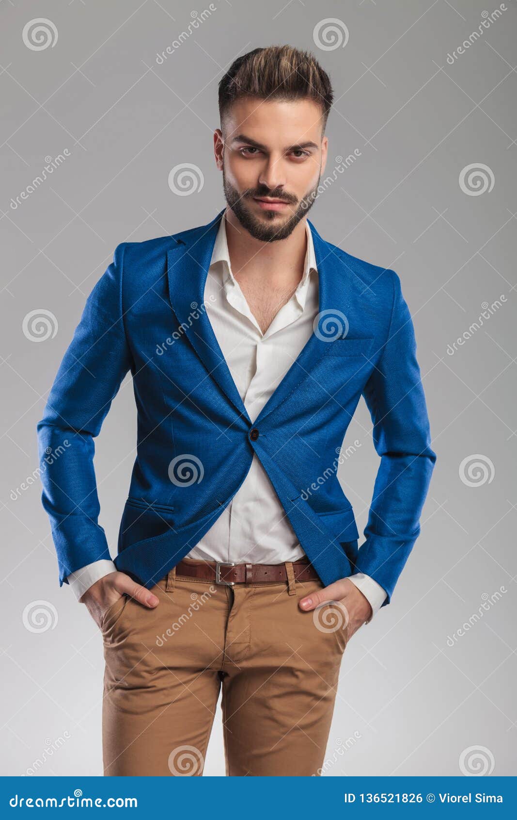 Portrait of Relaxed Smart Casual Man Wearing a Blue Suit Stock Photo ...