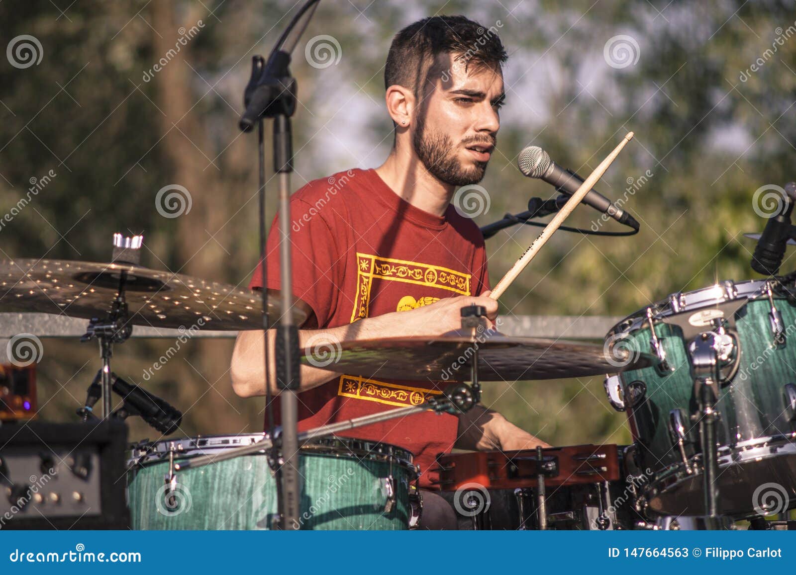 Portrait of a rock drummer stock image. Image of band - 147664563