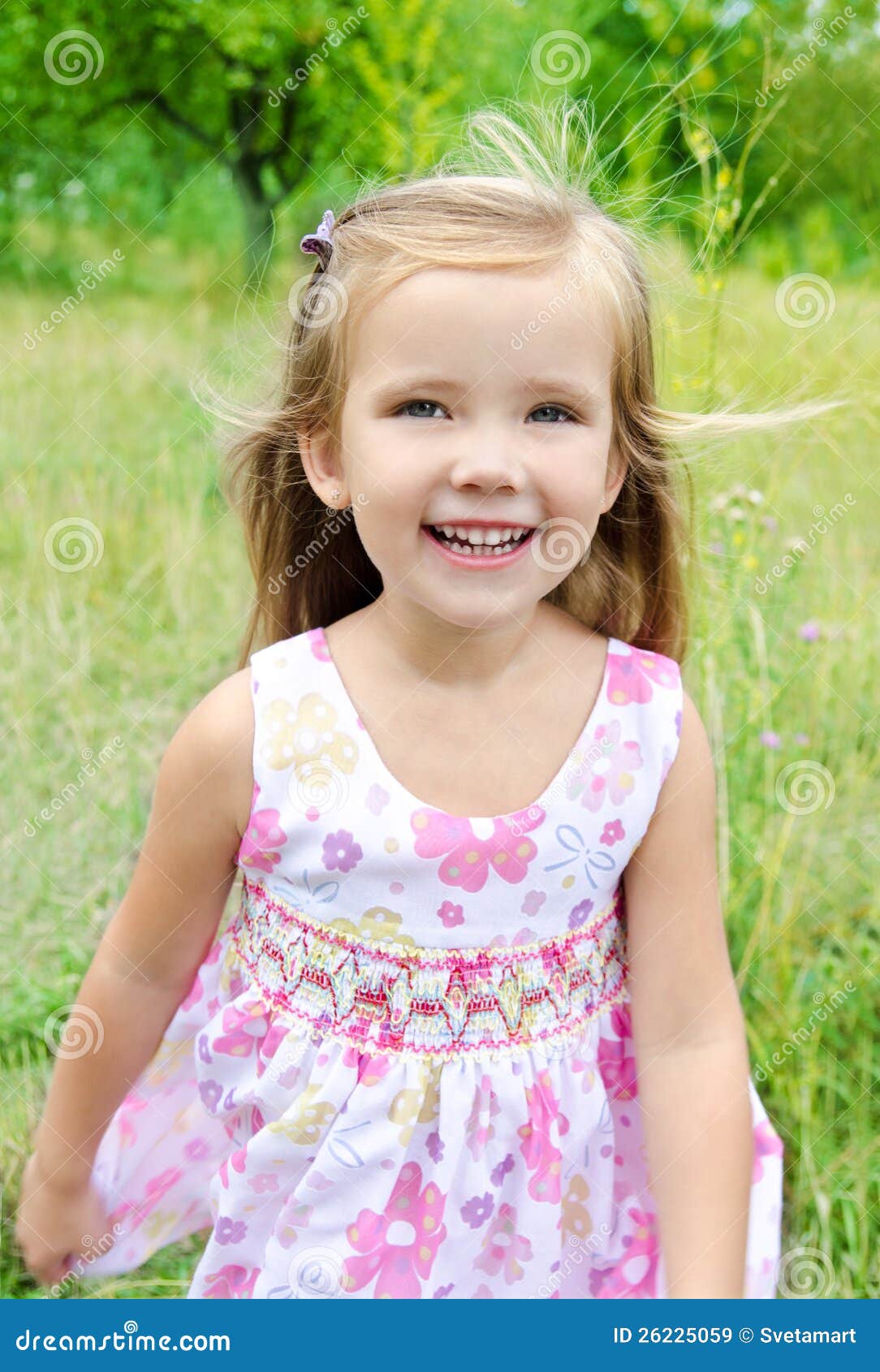 Portrait of Running Little Girl on the Meadow Stock Image - Image of ...