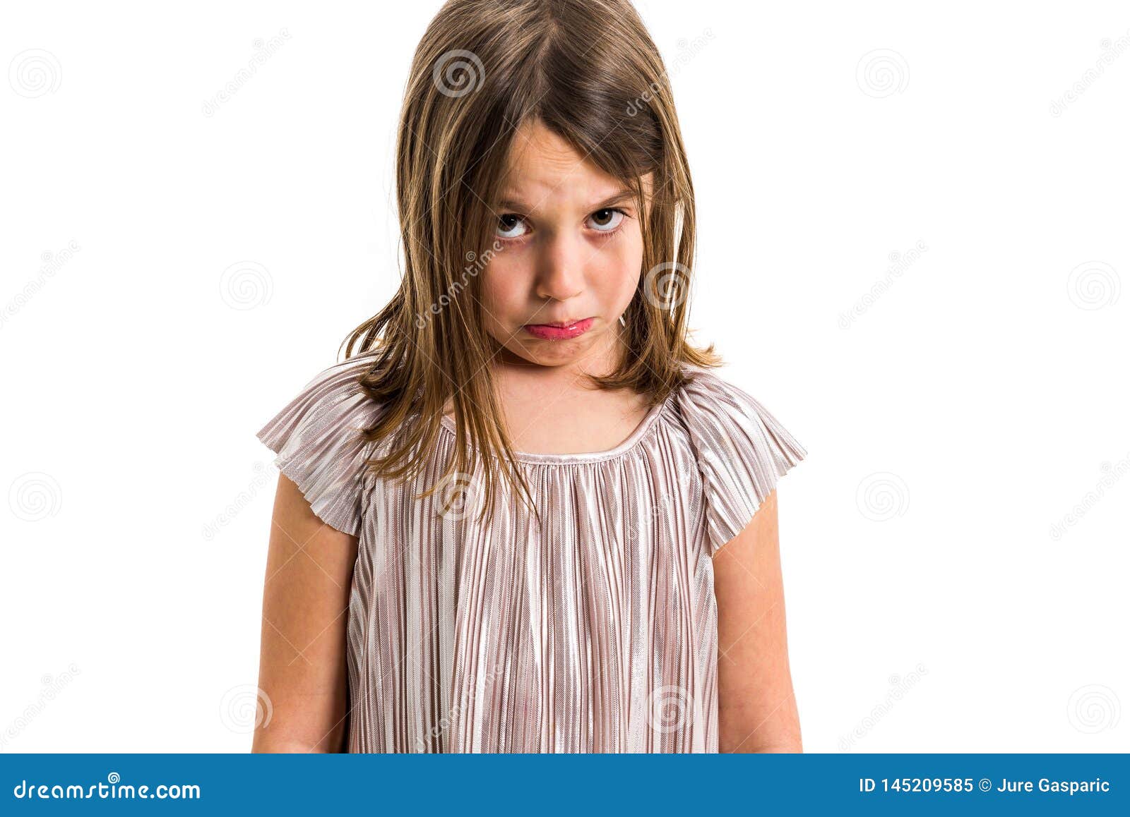 Portrait of Sad Crying Emotional Girl Child Looking at Camera ...