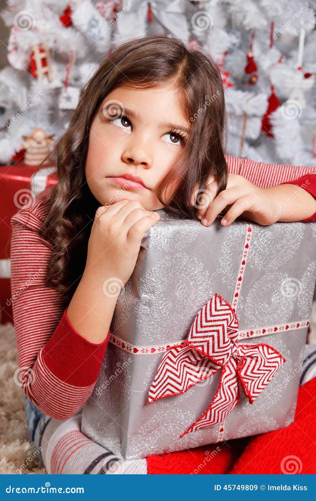 Portrait Of A Sad Little Girl At Christmas Stock Image - Image of closeup, festive: 45749809