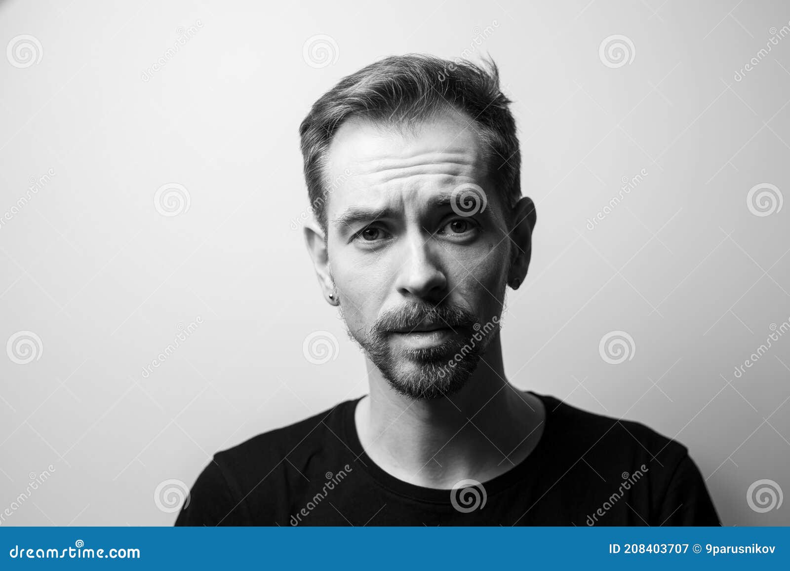 Portrait of a Sad Man. Black and White Stock Image Image of anxiety