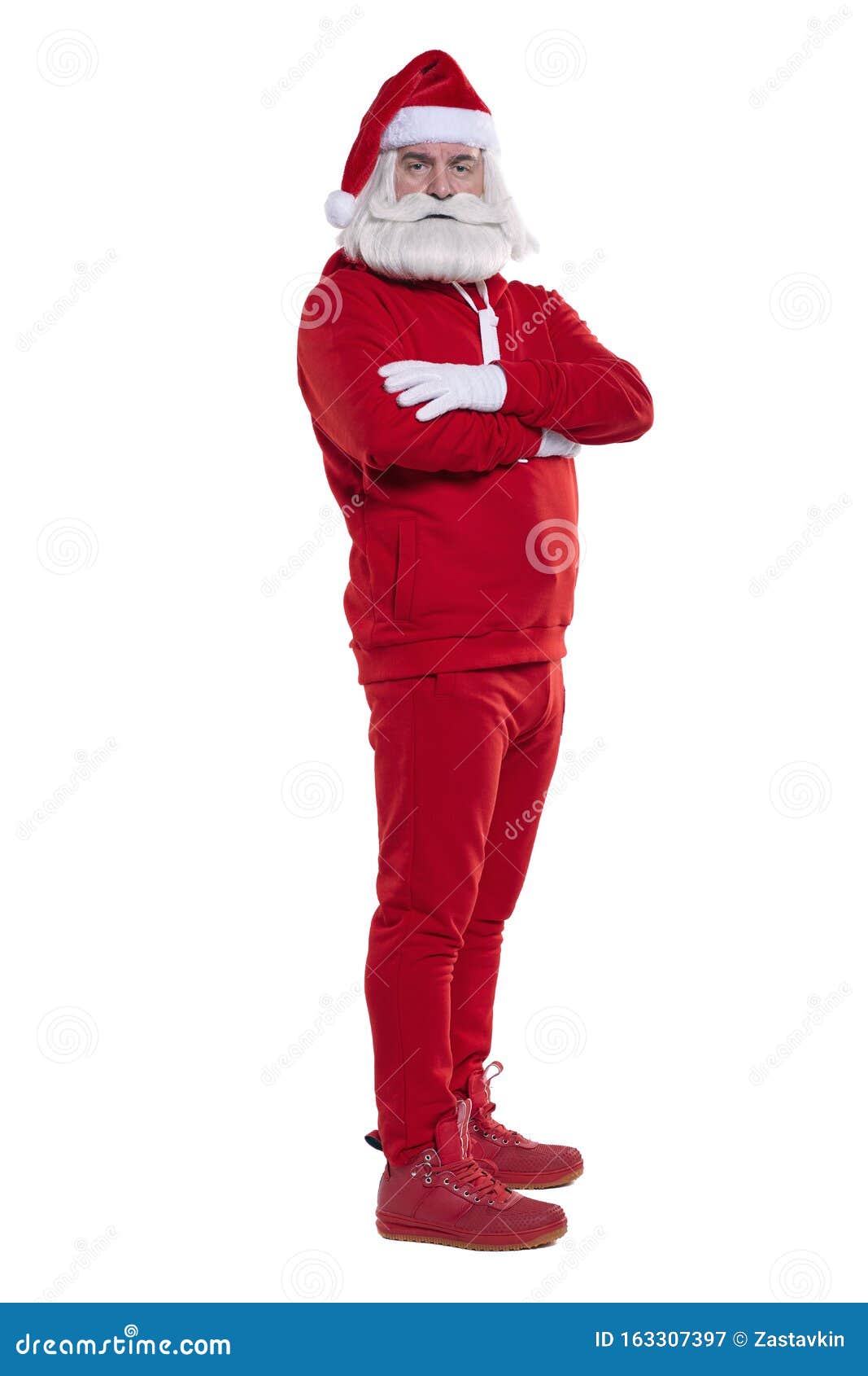 portrait of a santa claus in red sportsware in full growth