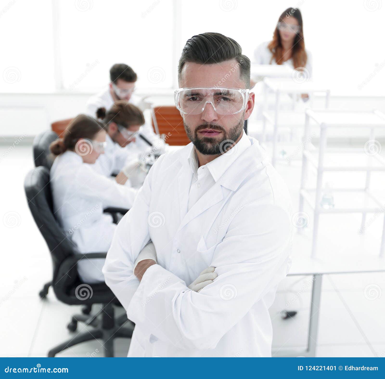 Scientist Microbiologist in the Laboratory Background. Stock Image