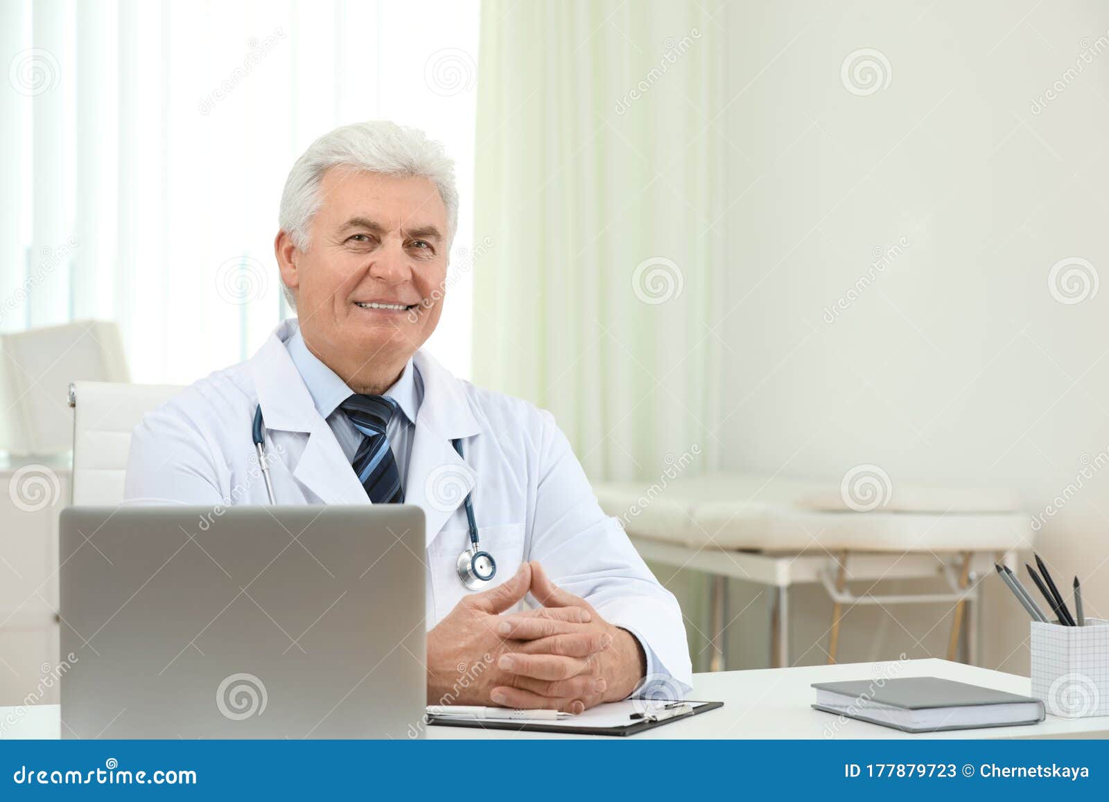 Portrait of Senior Doctor in Coat at Workplace Stock Image - Image of ...