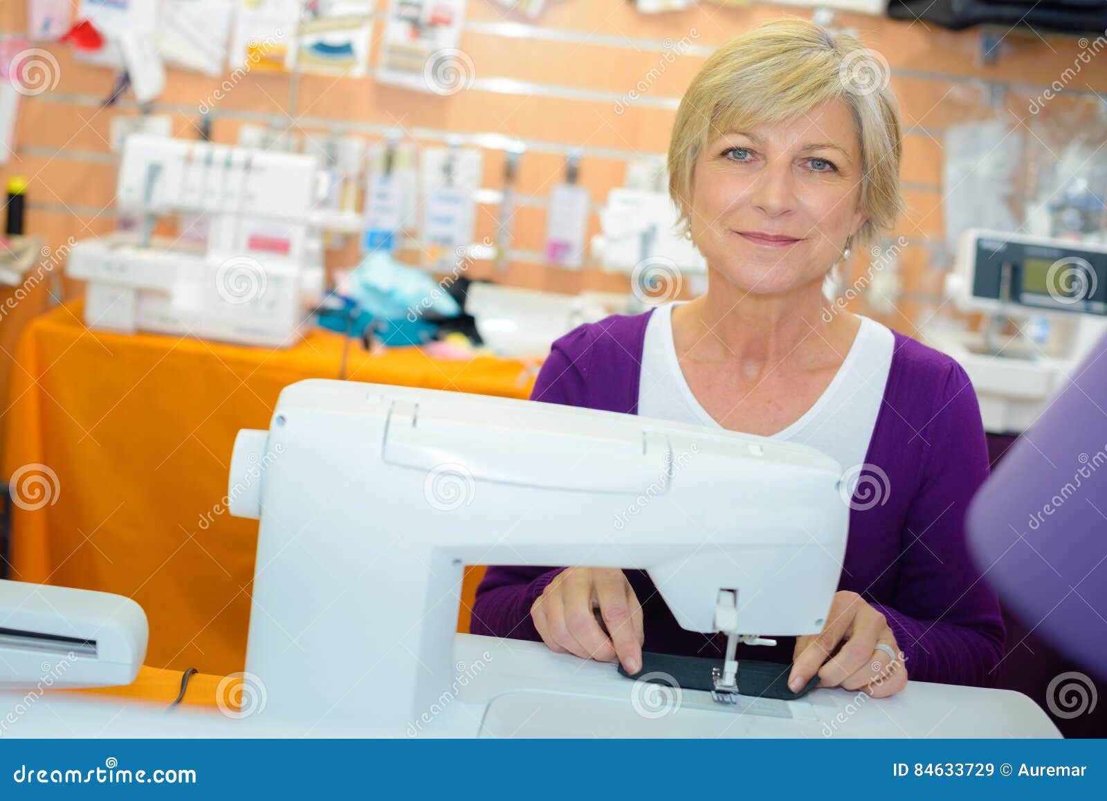 Portrait Senior Lady at Sewing Machine Stock Image Image of hand