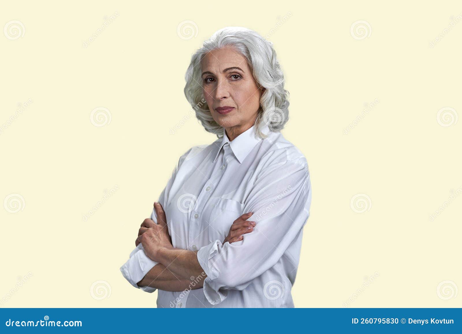 Portrait of Senior Old Lady with Crossed Arms. Stock Photo Image of