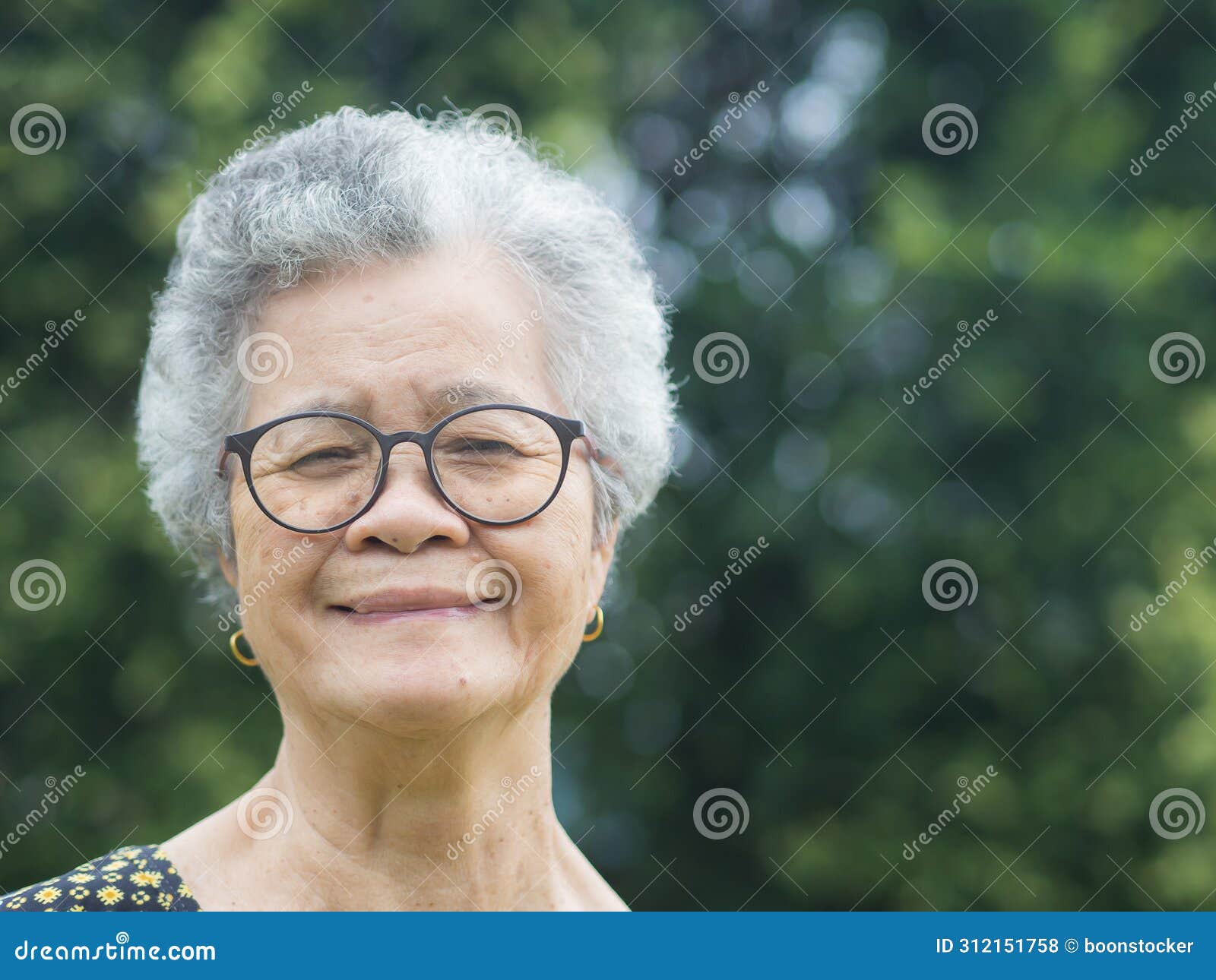 Portrait of a Senior Woman with Short Gray Hair, Wearing Glasses