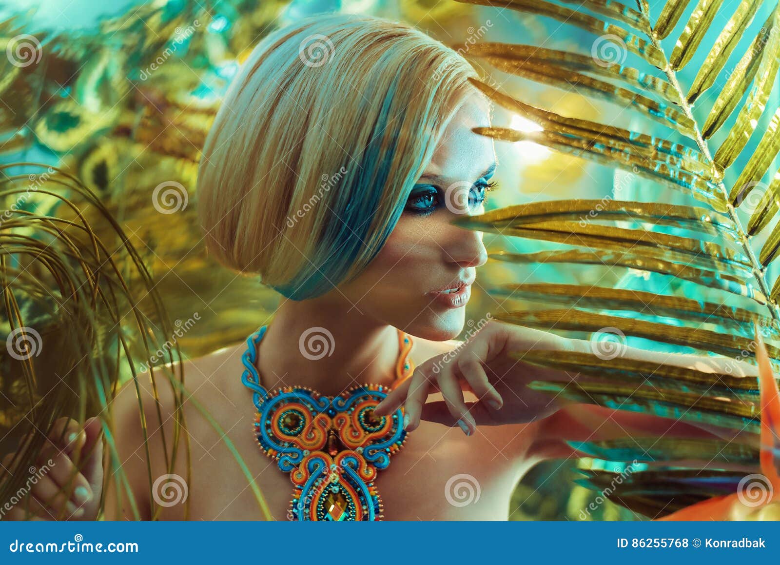 portrait of a sensual blond lady in the tropics