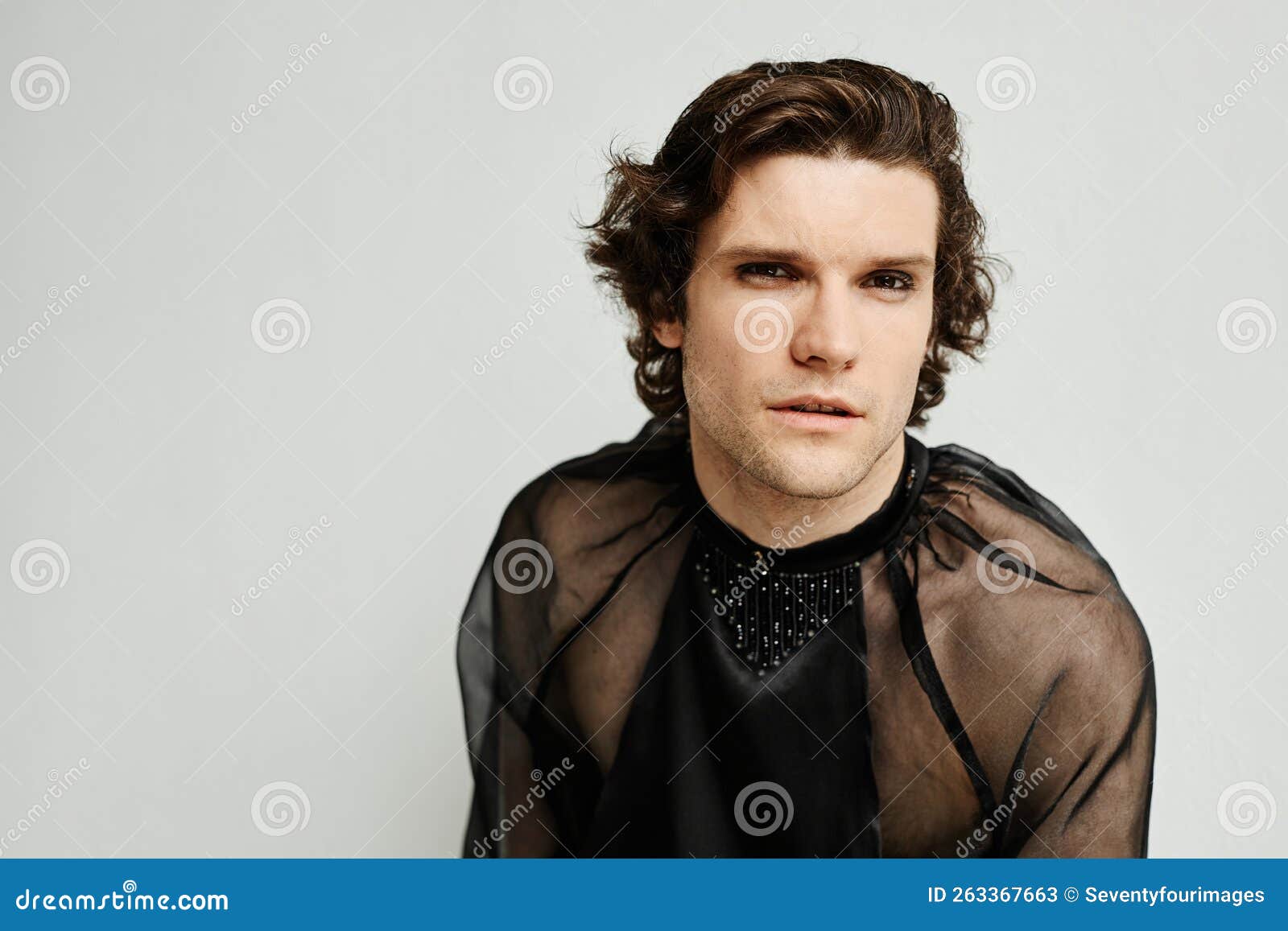 Non Binary Man Wearing Makeup And Looking At Camera Stock Image Image