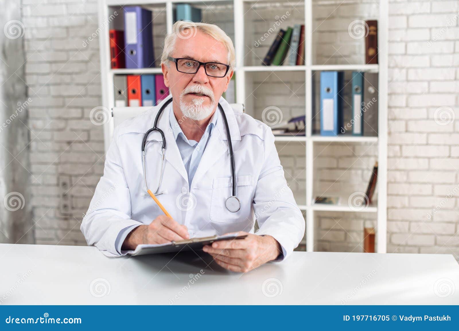 Headshot of Senior Male Doctor, Video Call Stock Image - Image of male ...