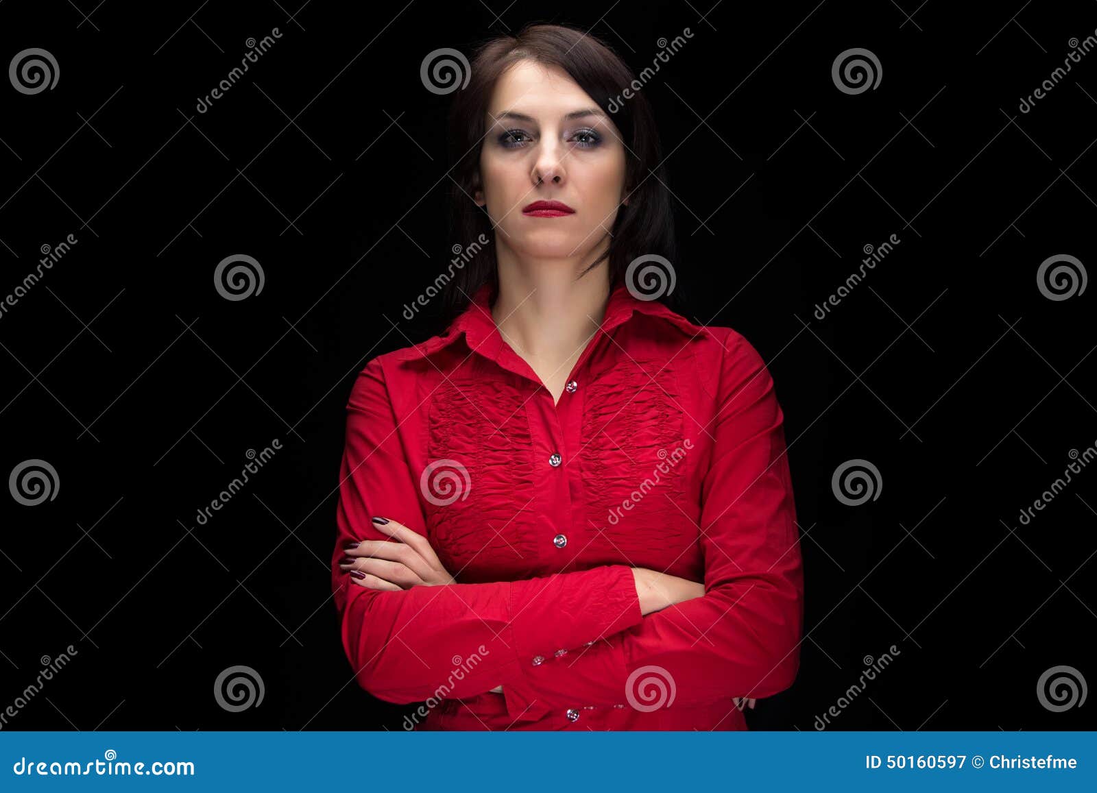 Portrait Serious Woman in Shirt with Arms Crossed Stock Image - Image ...