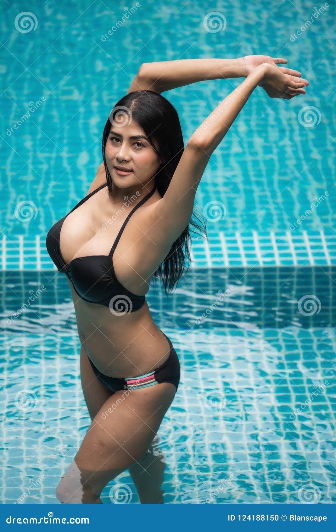 Asian Girl in Swimming Pool Stock Photo - Image of ladder