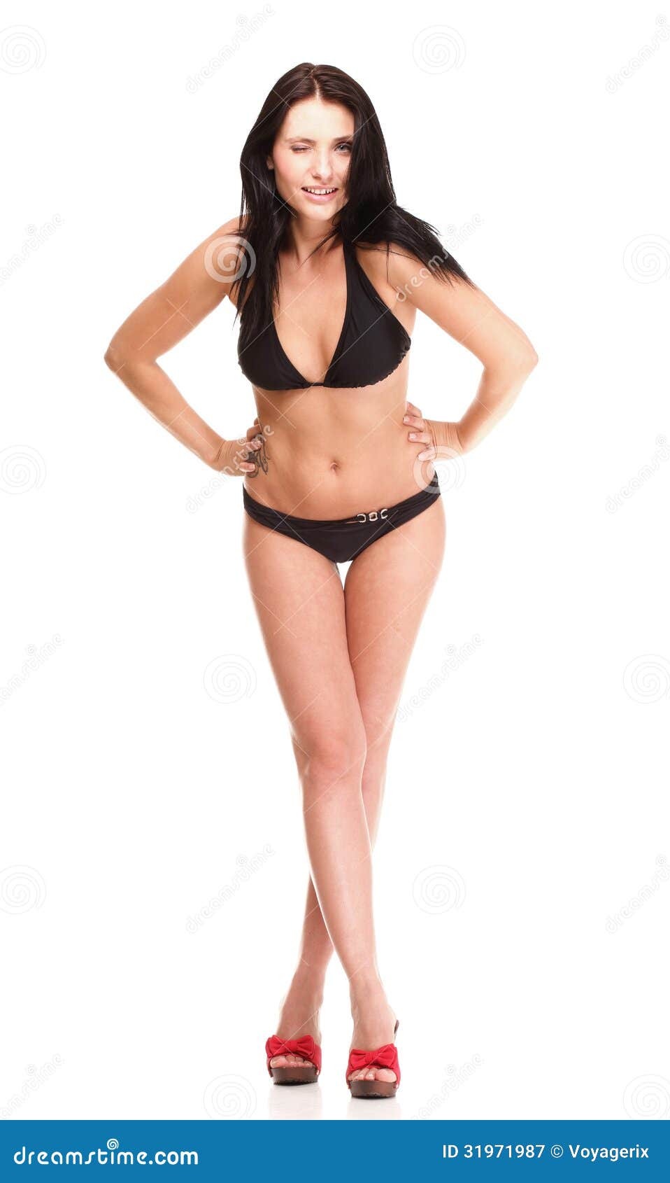 Portrait Of Brunette In Brown Bikini Isolated Stock Image
