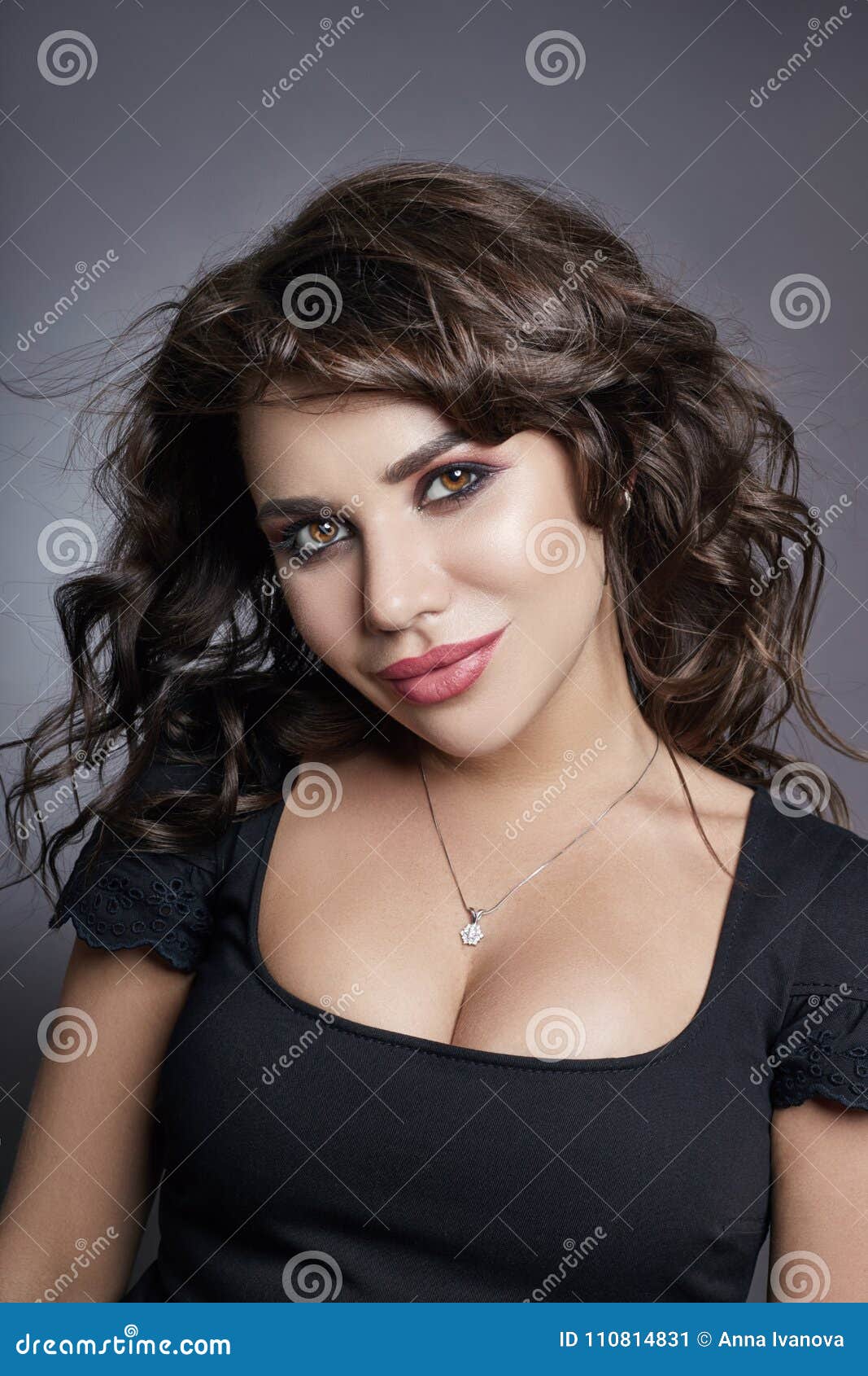 Portrait of Business Women with Large Breasts in Black Dres Stock Image -  Image of female, girl: 110814831