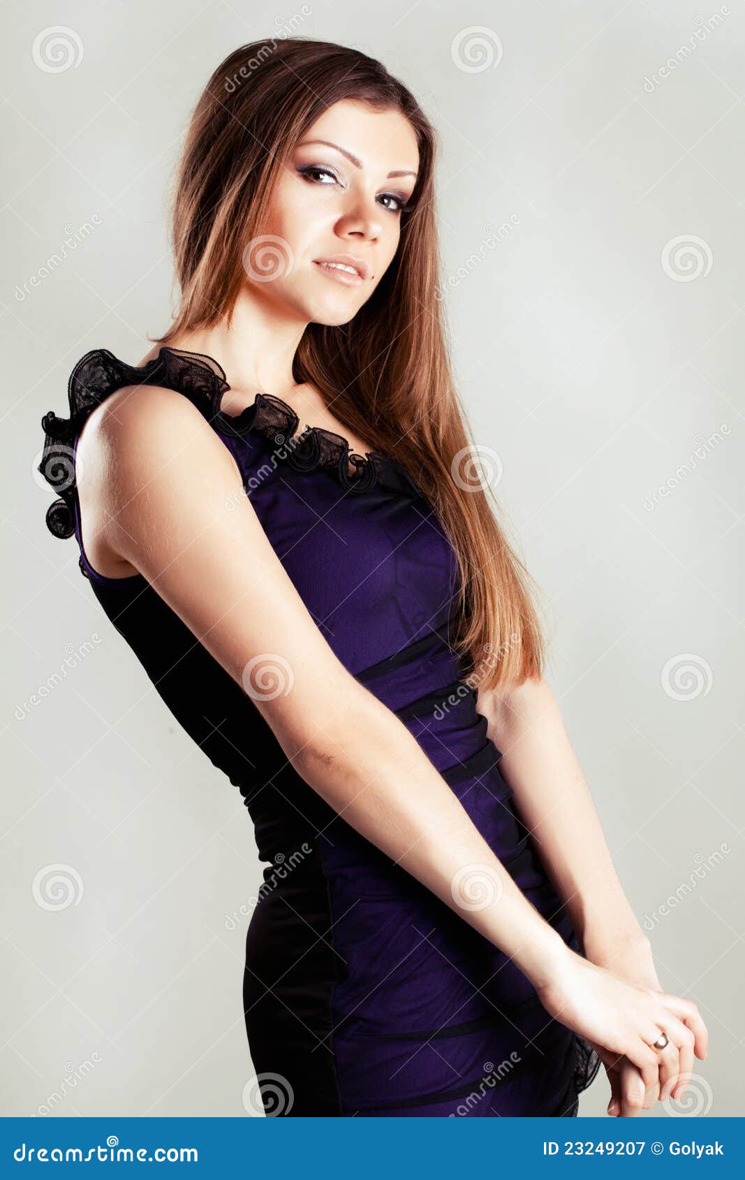 Portrait of woman on grey stock image. Image of face - 23249207