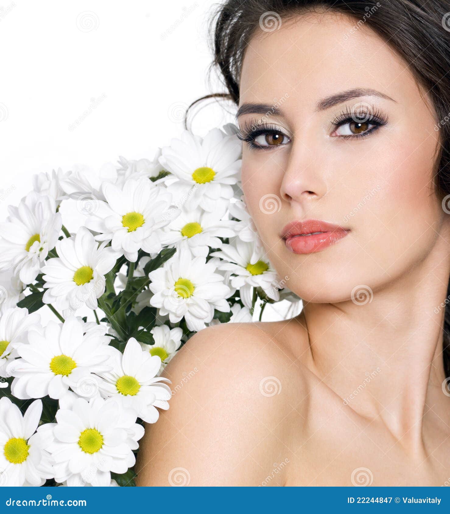 Portrait of sexy woman with white flowers - portrait-sexy-woman-white-flowers-22244847