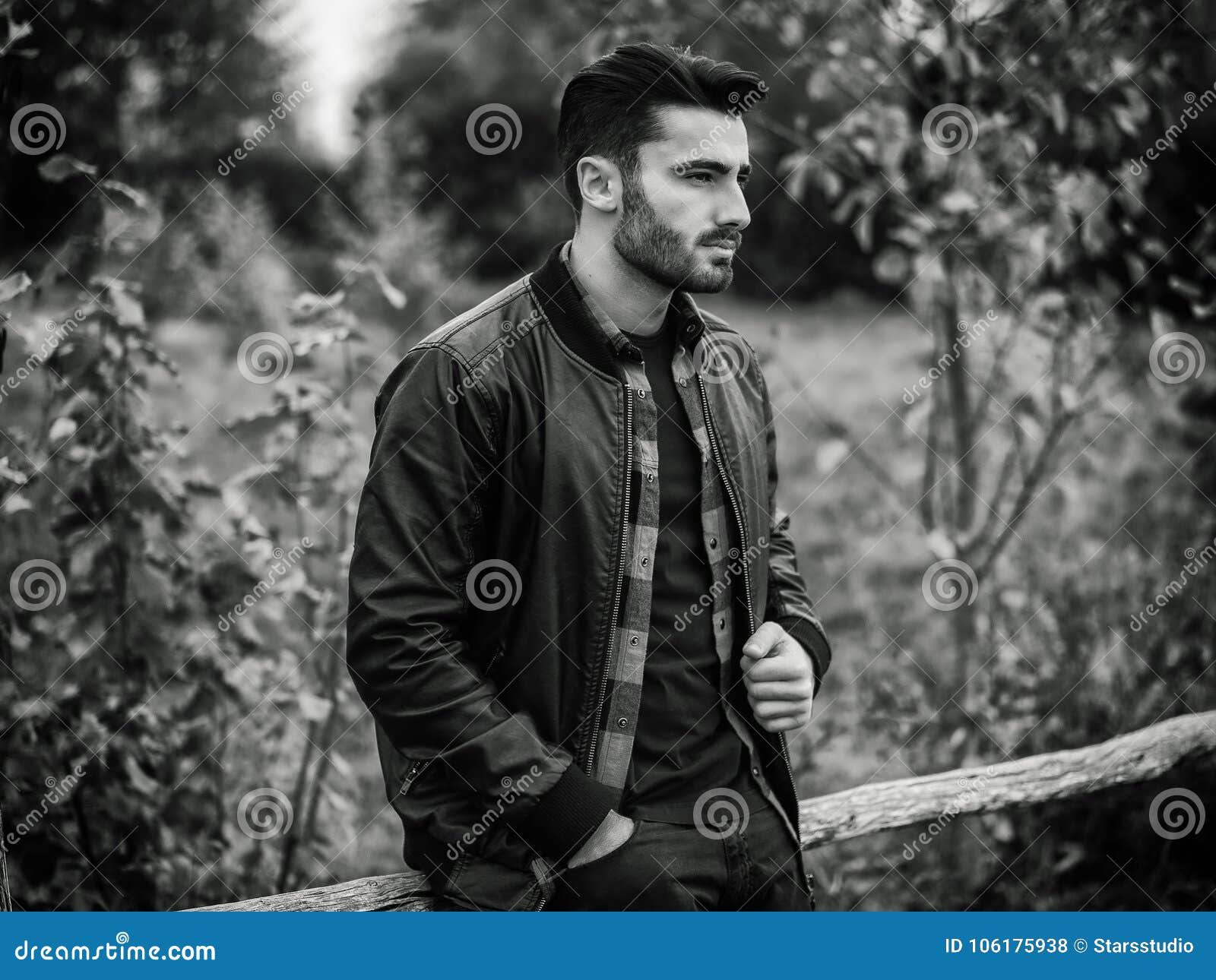 Portrait of Rustic Man Leaning on Wooden Fence Stock Photo - Image of ...