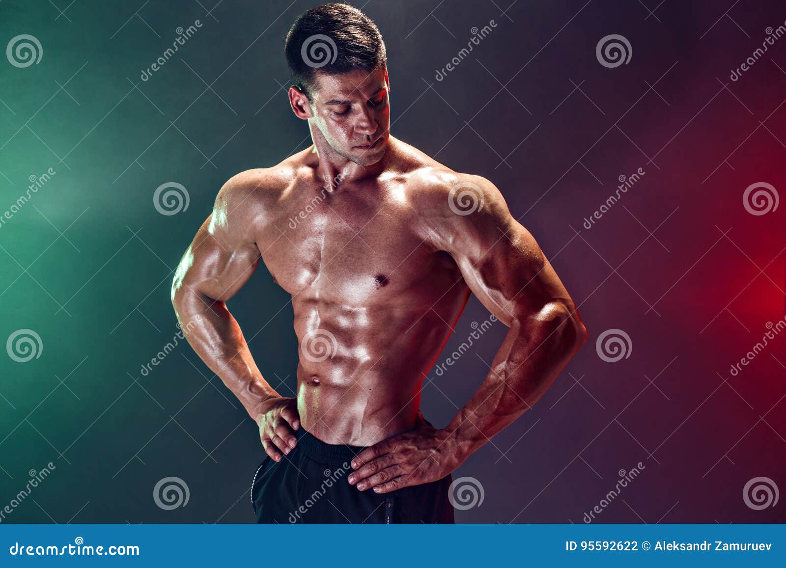 Fit Muscular Man Posing Shirtless Stock Photo - Image of 