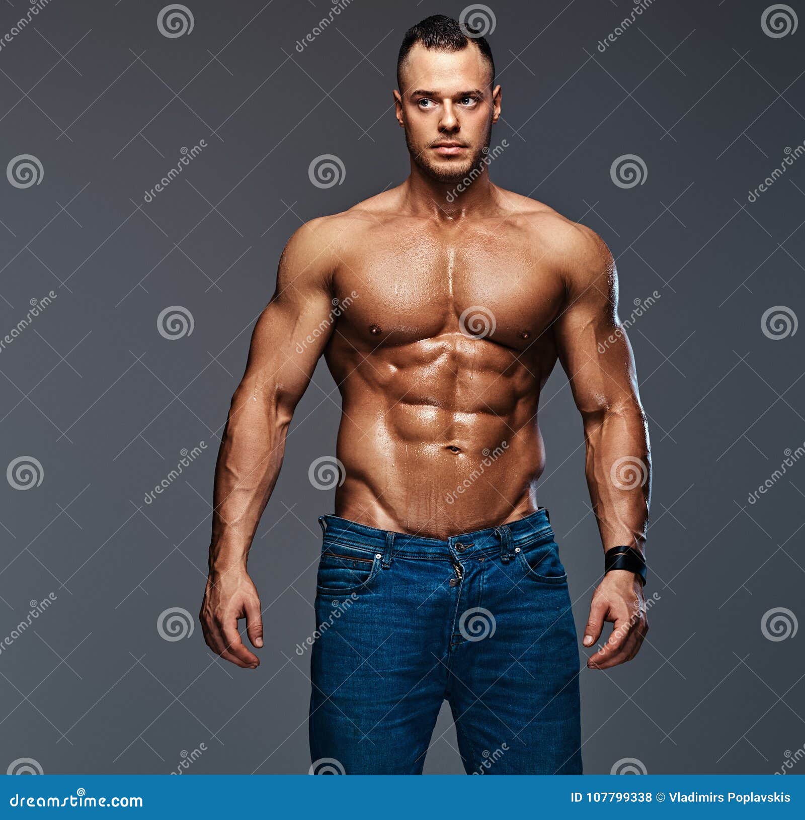 Portrait of Shirtless Muscular Male in a Jeans. Stock Photo - Image of ...