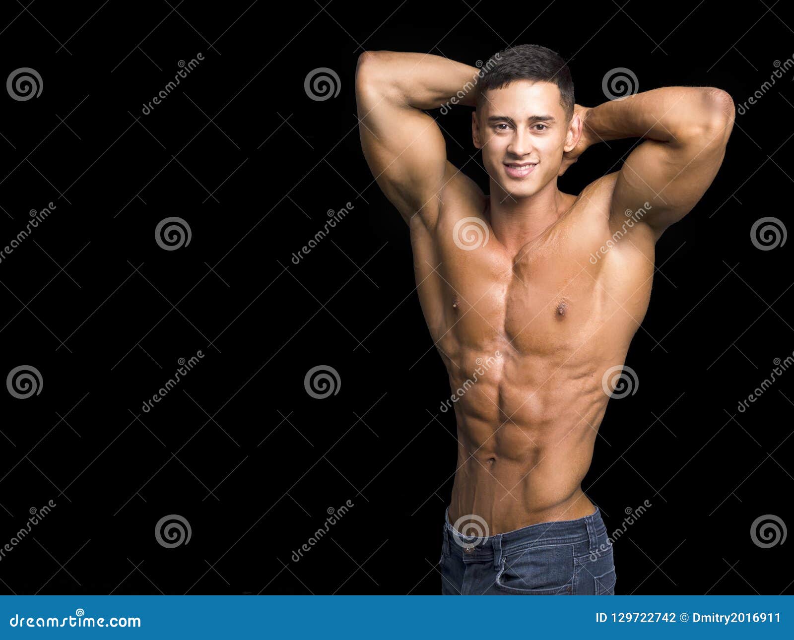 High Level Bodybuilder Posing Shirtless Stock Image 