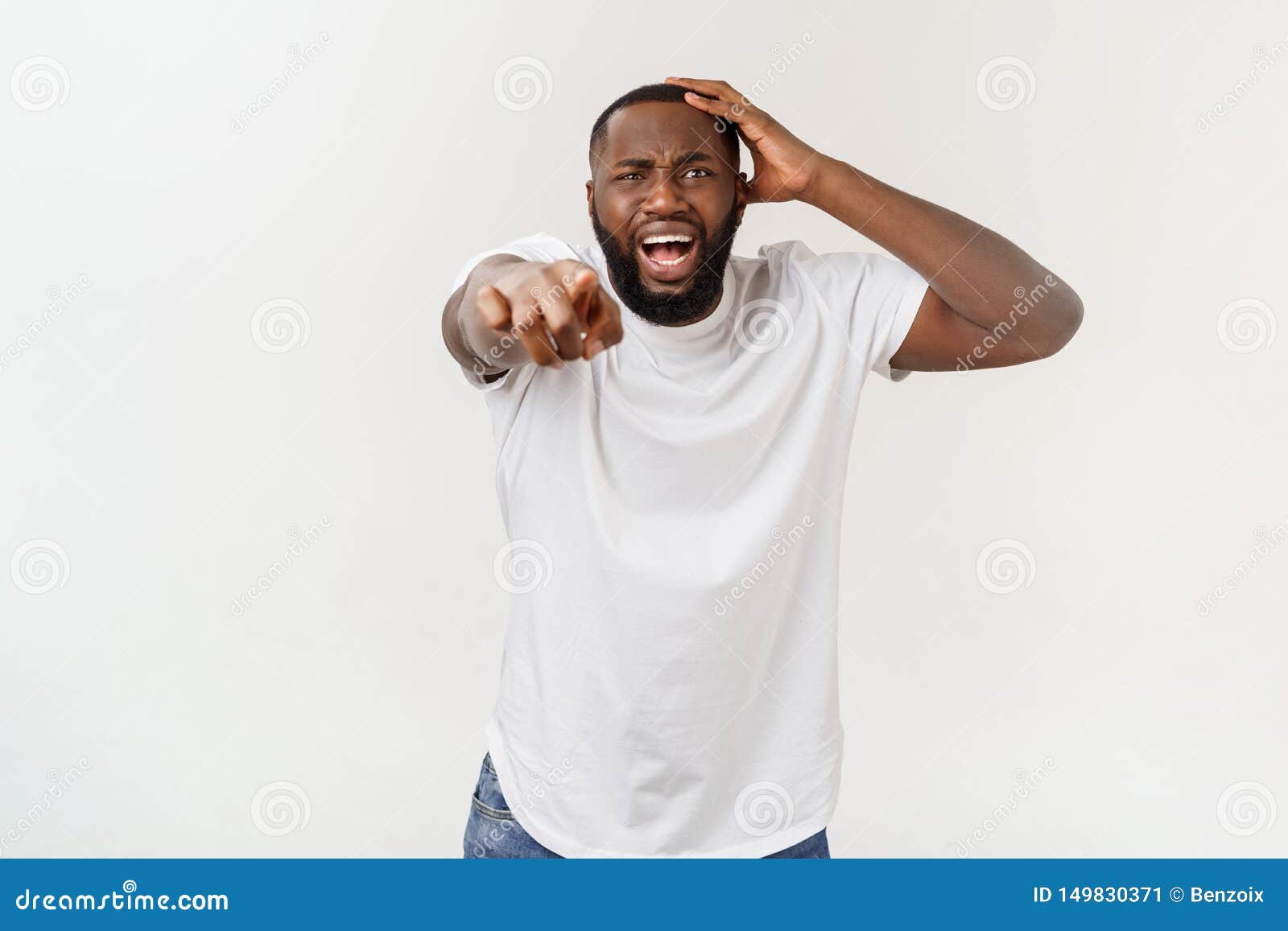 Portrait of Shocked Young African American Man Wearing White Blank T ...