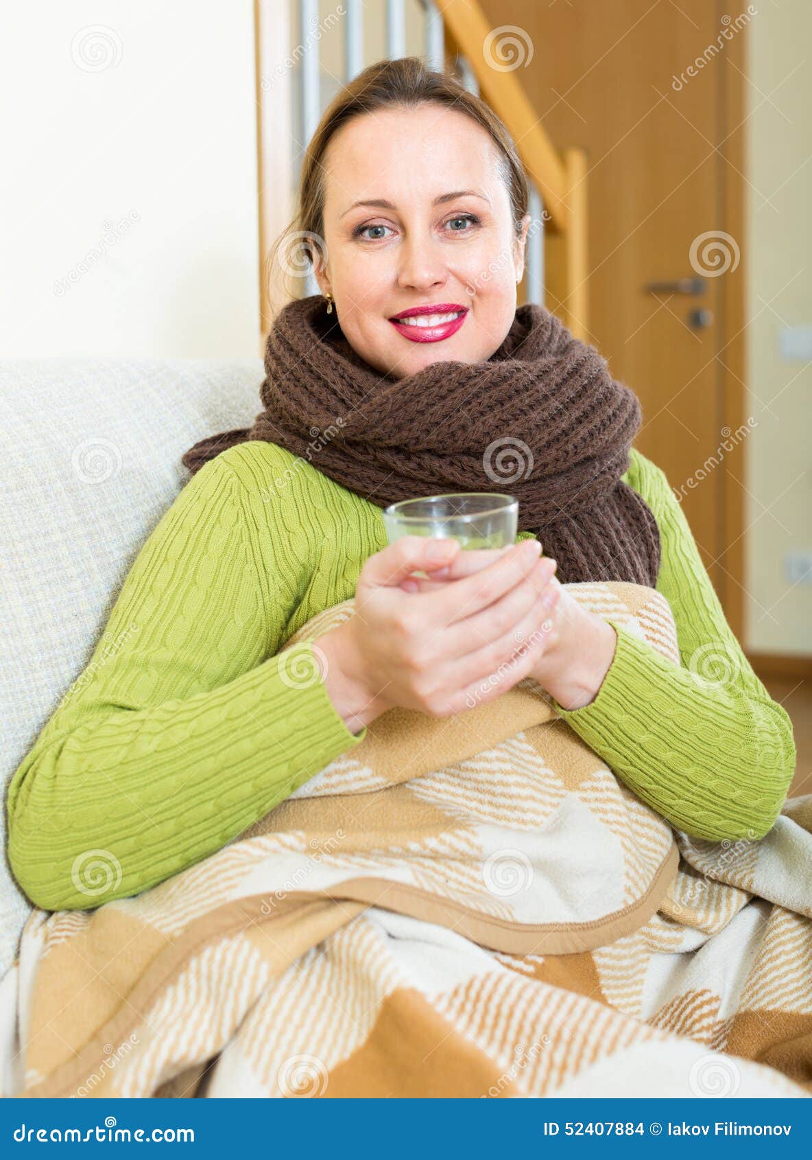 Portrait of Sick Woman at Home Stock Photo - Image of blanket, alone ...