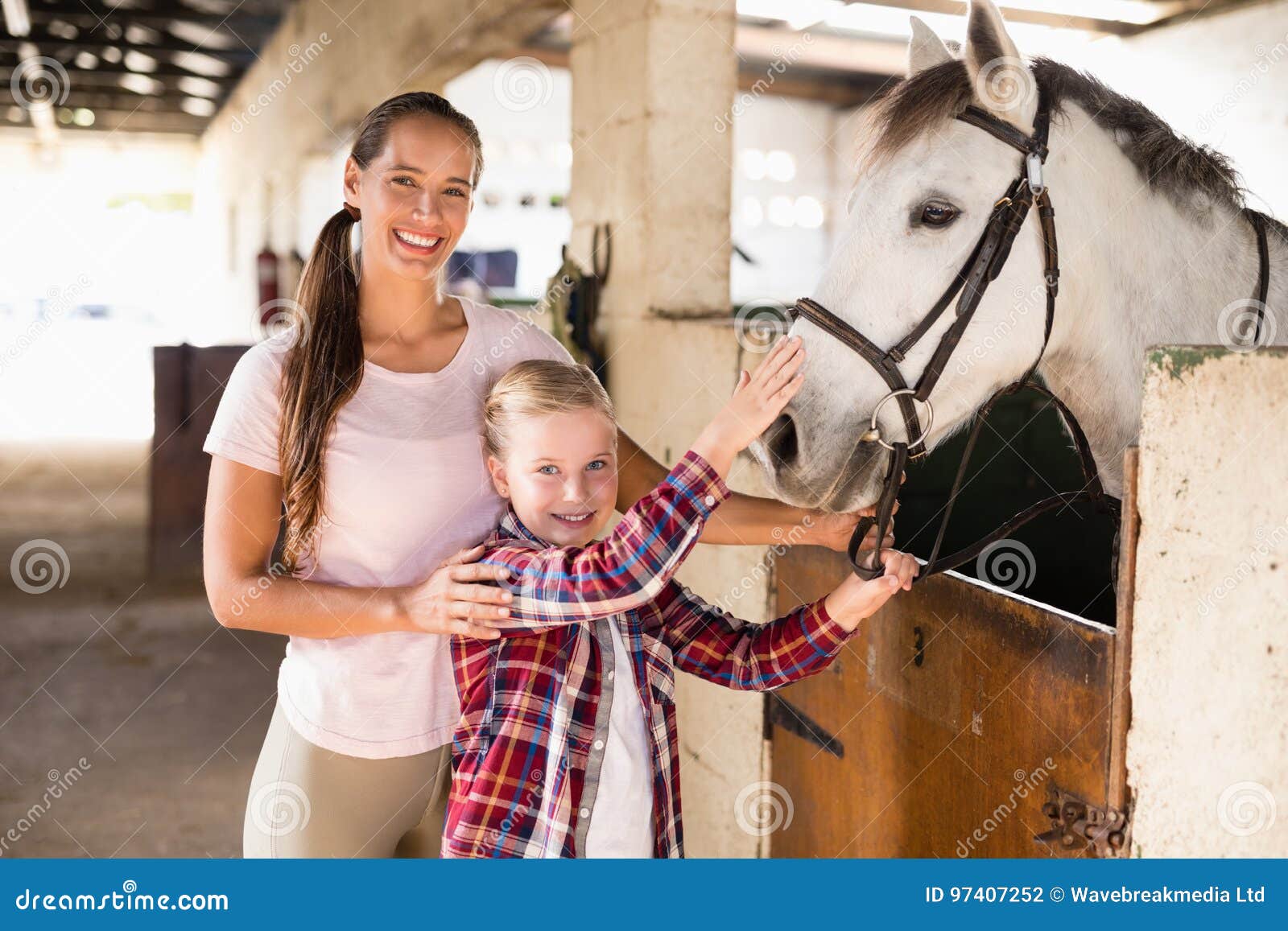 Portrait of Sisters Stroking Horse Stock Photo Image of livestock, horse 97407252