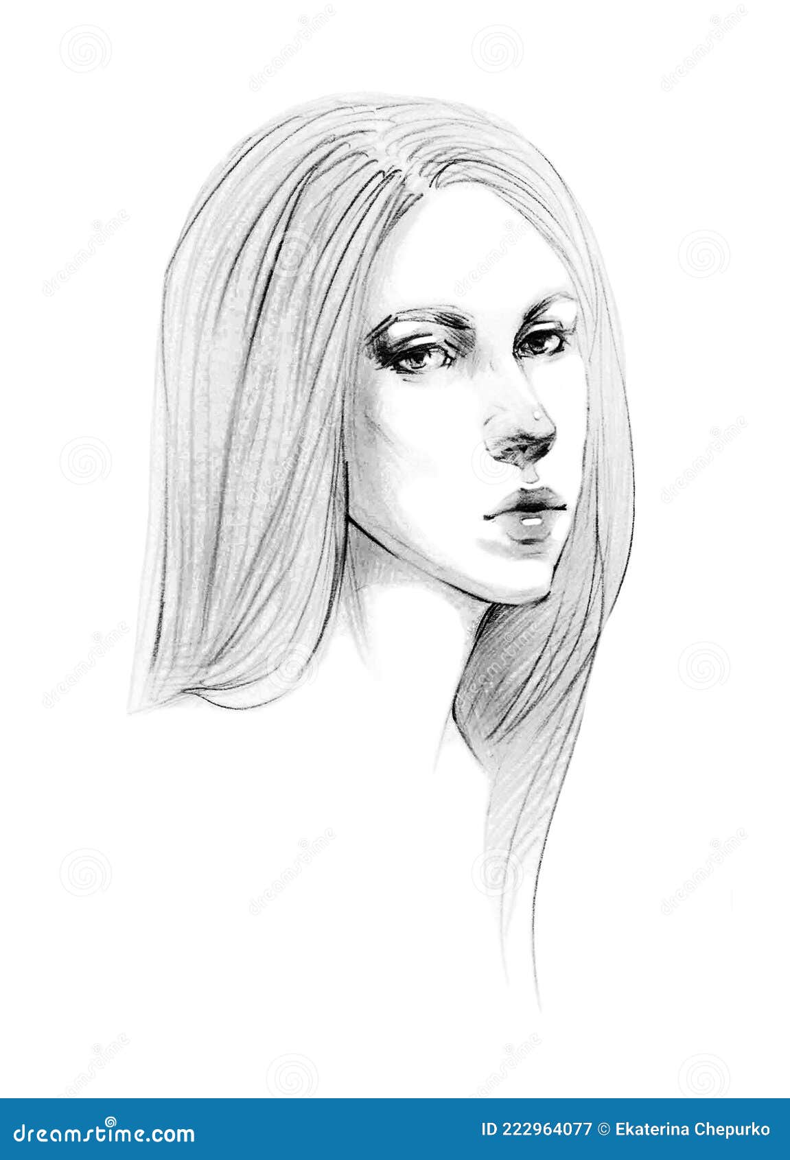 Young Beautiful Girl with Long Straight Hair Cute Girl Pencil Drawing Stock  Illustration - Illustration of mode, person: 222964077