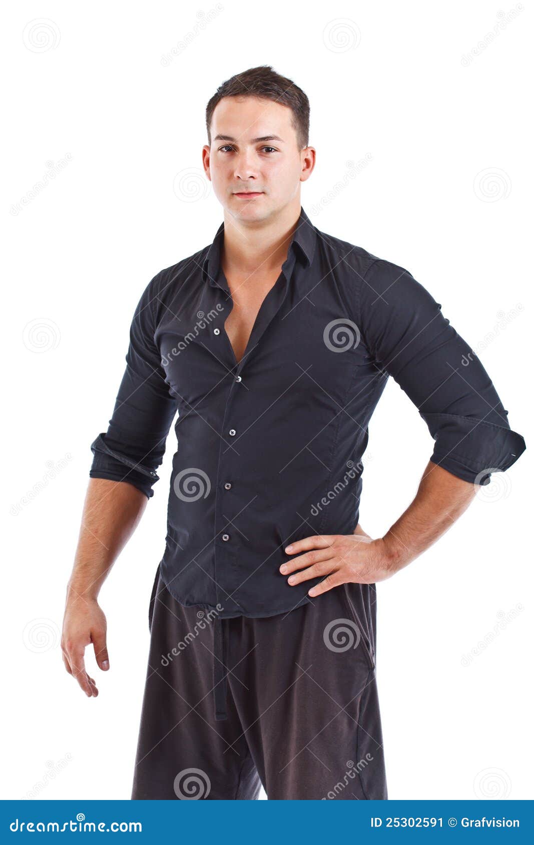 Portrait Of Smart Guy Standing With Hand On Hip Stock Image Image Of