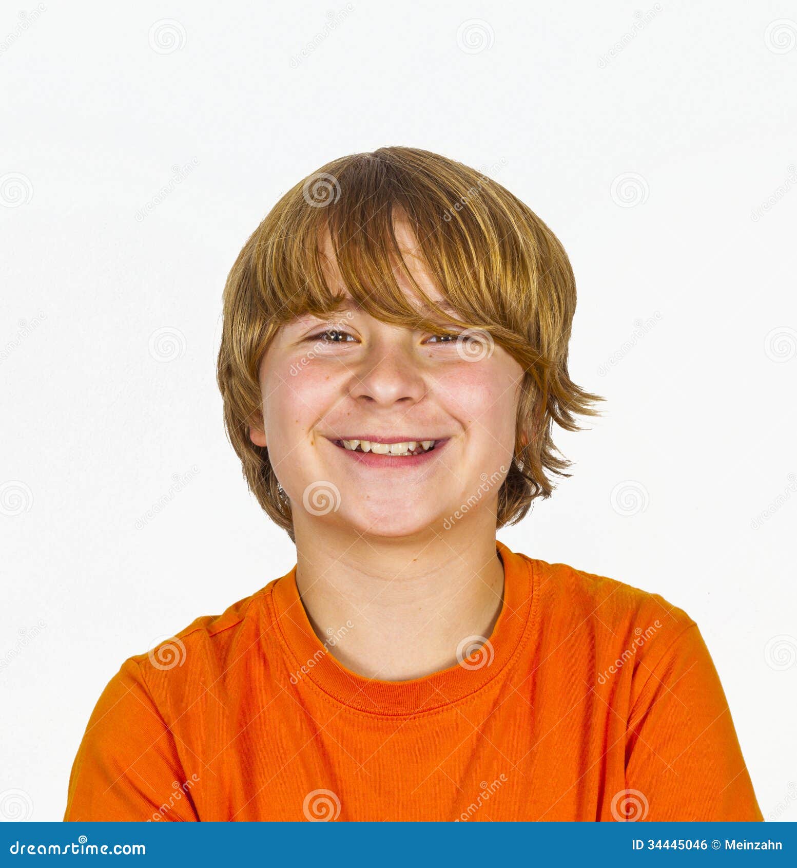 Portrait Of A Smiling Boy With Blonde Hair Stock Photo Image Of