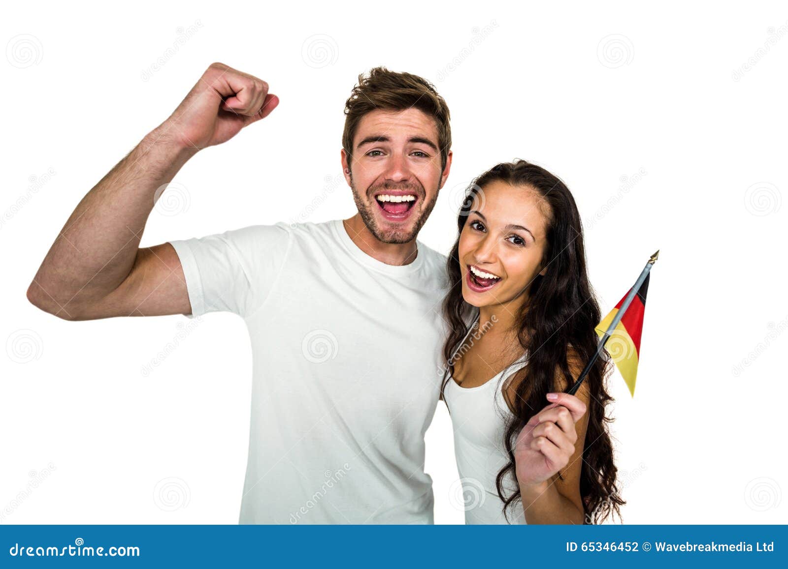 Portrait Of Smiling Couple Holding German Flag Stock Photo Image Of