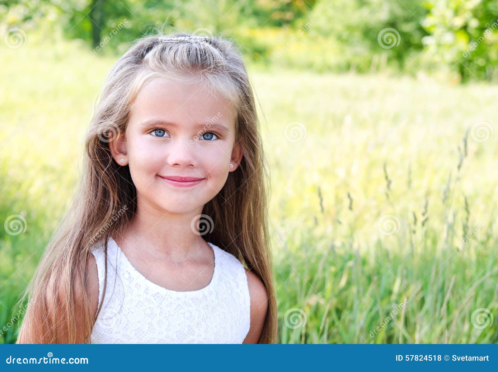 Portrait of Smiling Cute Little Girl in Summer Day Stock Photo - Image ...