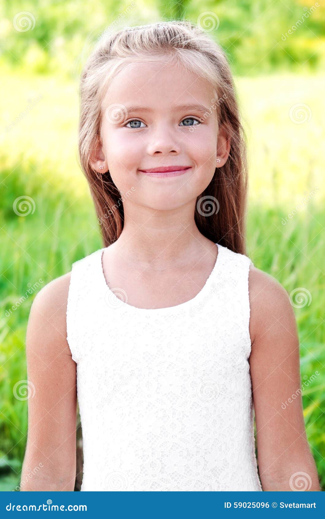 Portrait of Smiling Cute Little Girl in Summer Day Stock Photo - Image ...