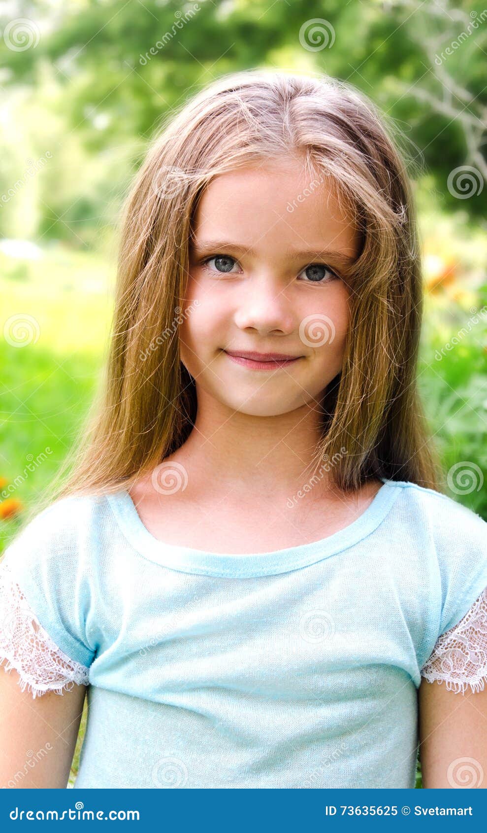 Portrait of Smiling Cute Little Girl in Summer Day Stock Image - Image ...