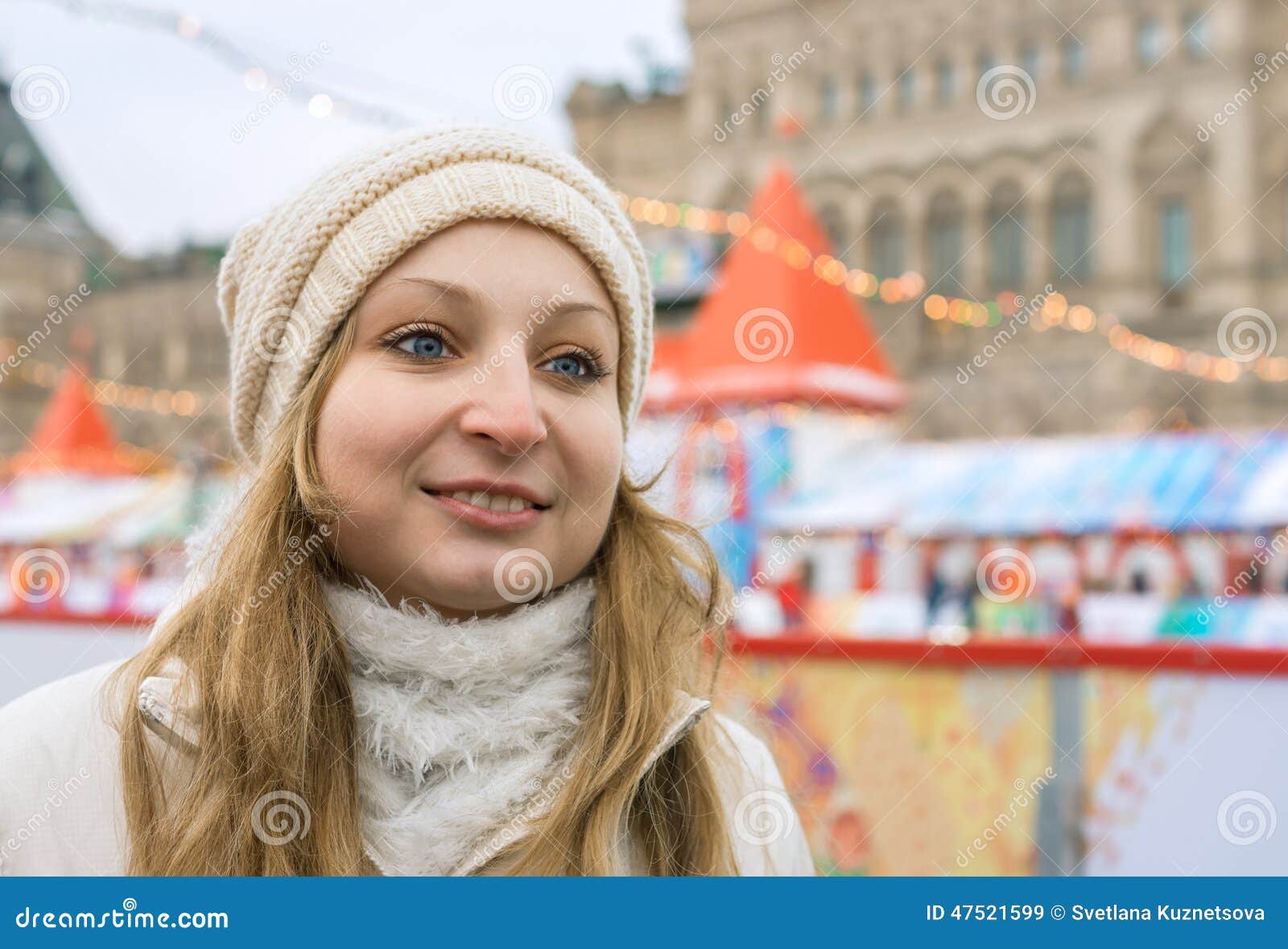 Portrait of Smiling Girl Against City Square Stock Image - Image of ...