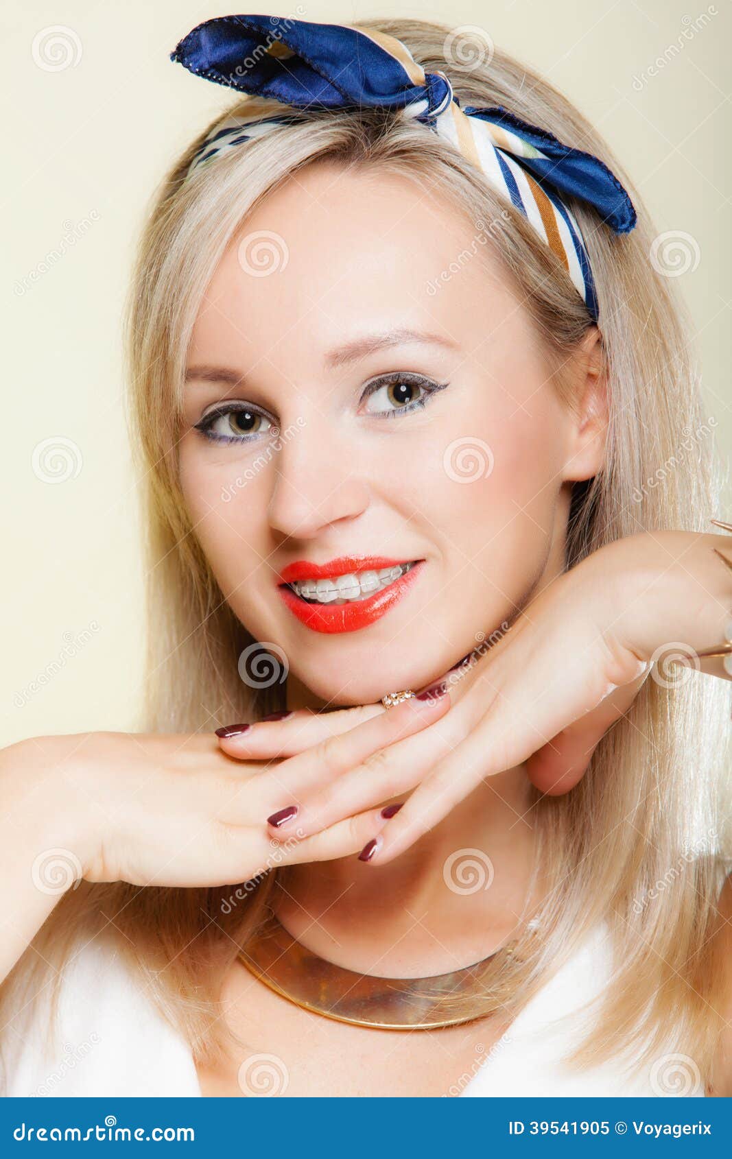 portrait smiling girl with braces teeth straighten, tooth hygiene