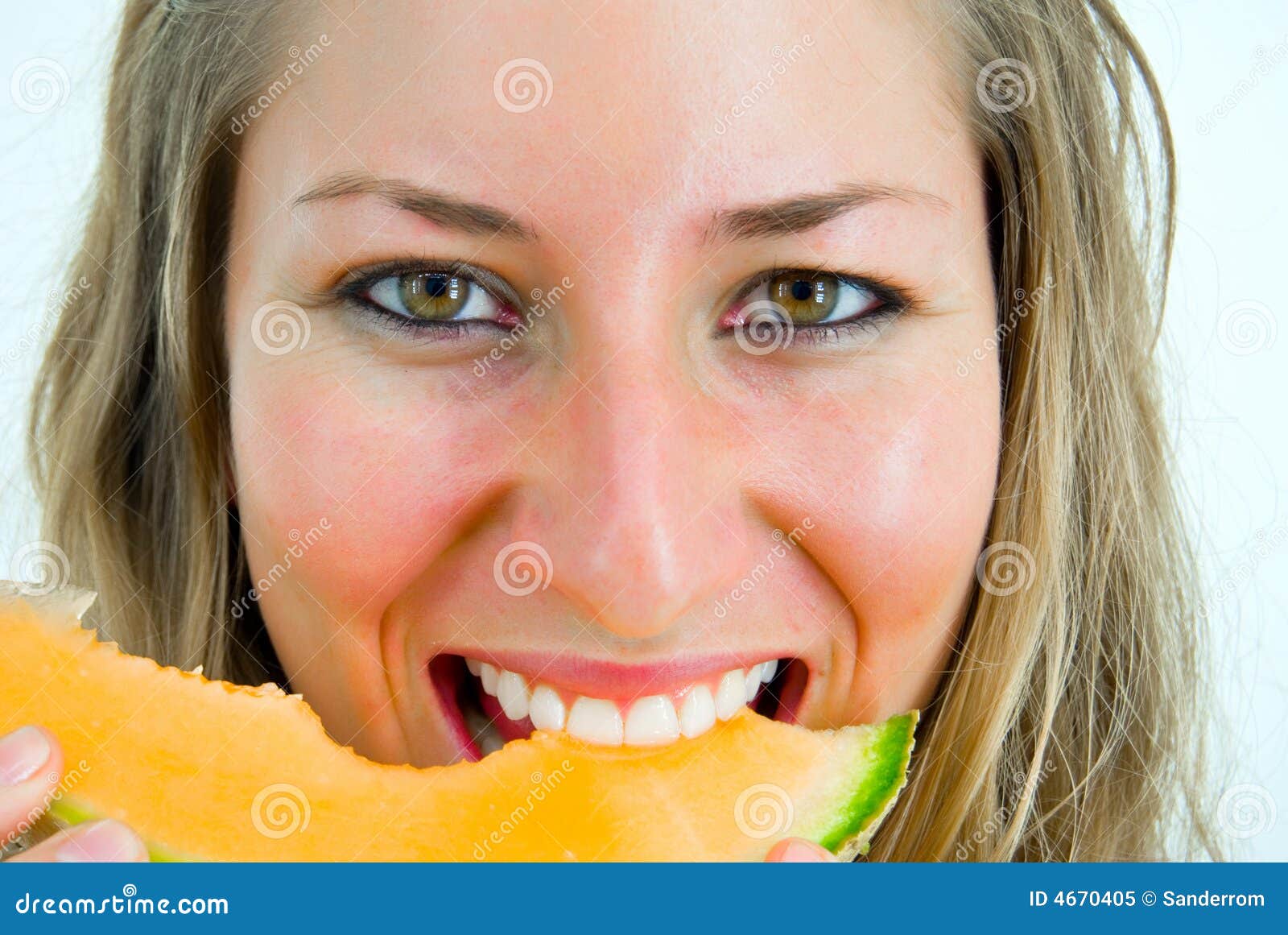 Portrait of a Smiling Girl Eating a Melon Stock Image Image of fruit