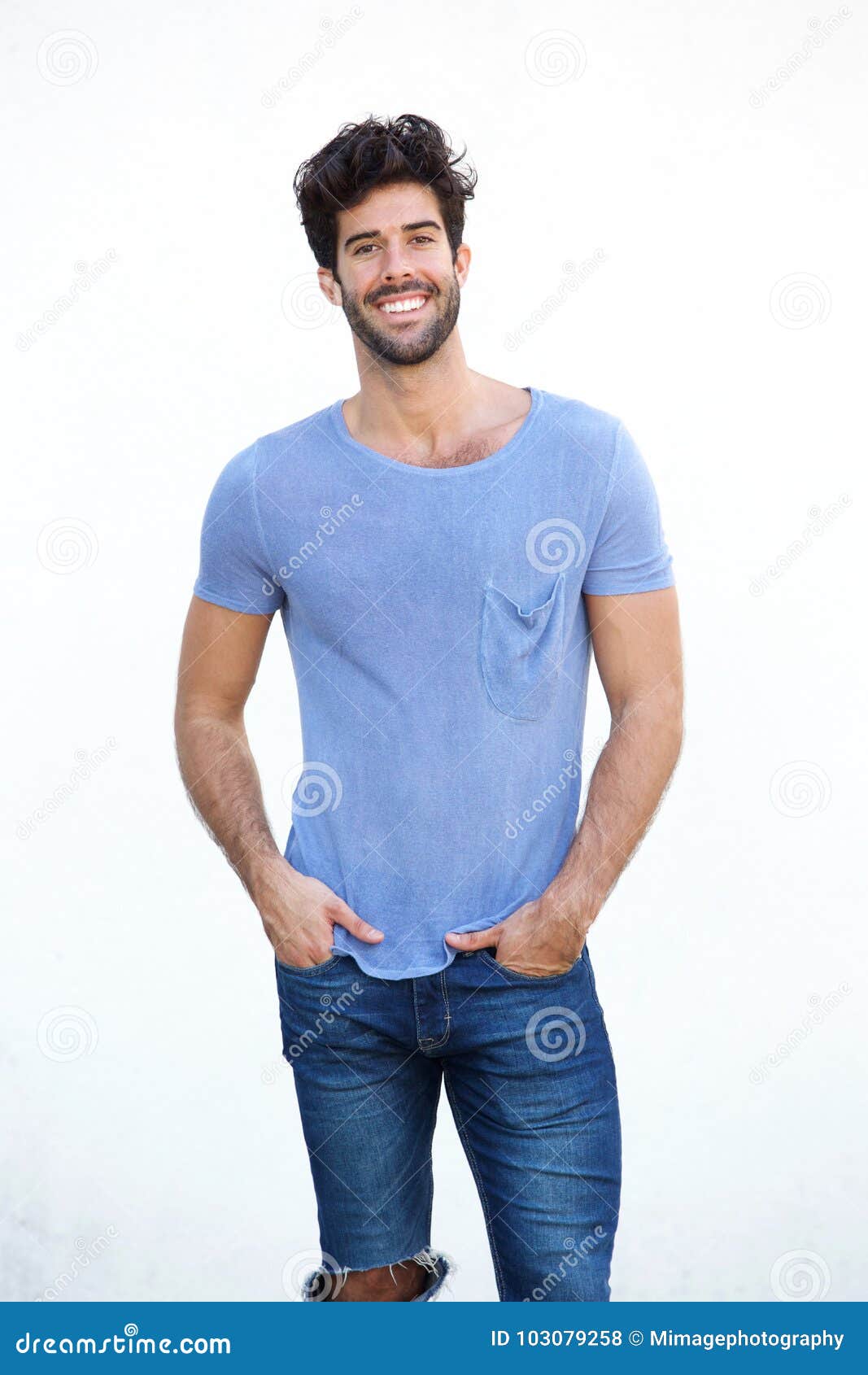Smiling Handsome Man Standing Isolated on White Wall Stock Photo ...
