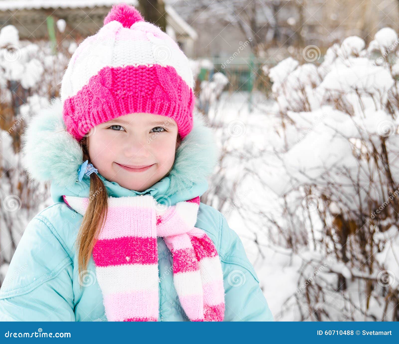 Portrait of Smiling Little Girl in Winter Day Stock Photo - Image of ...